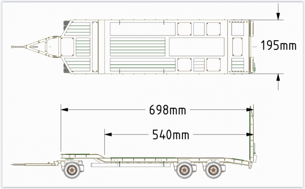 FM 3-Achs-Tiefladeanhänger mit abgesetztem Plateau 1:14
